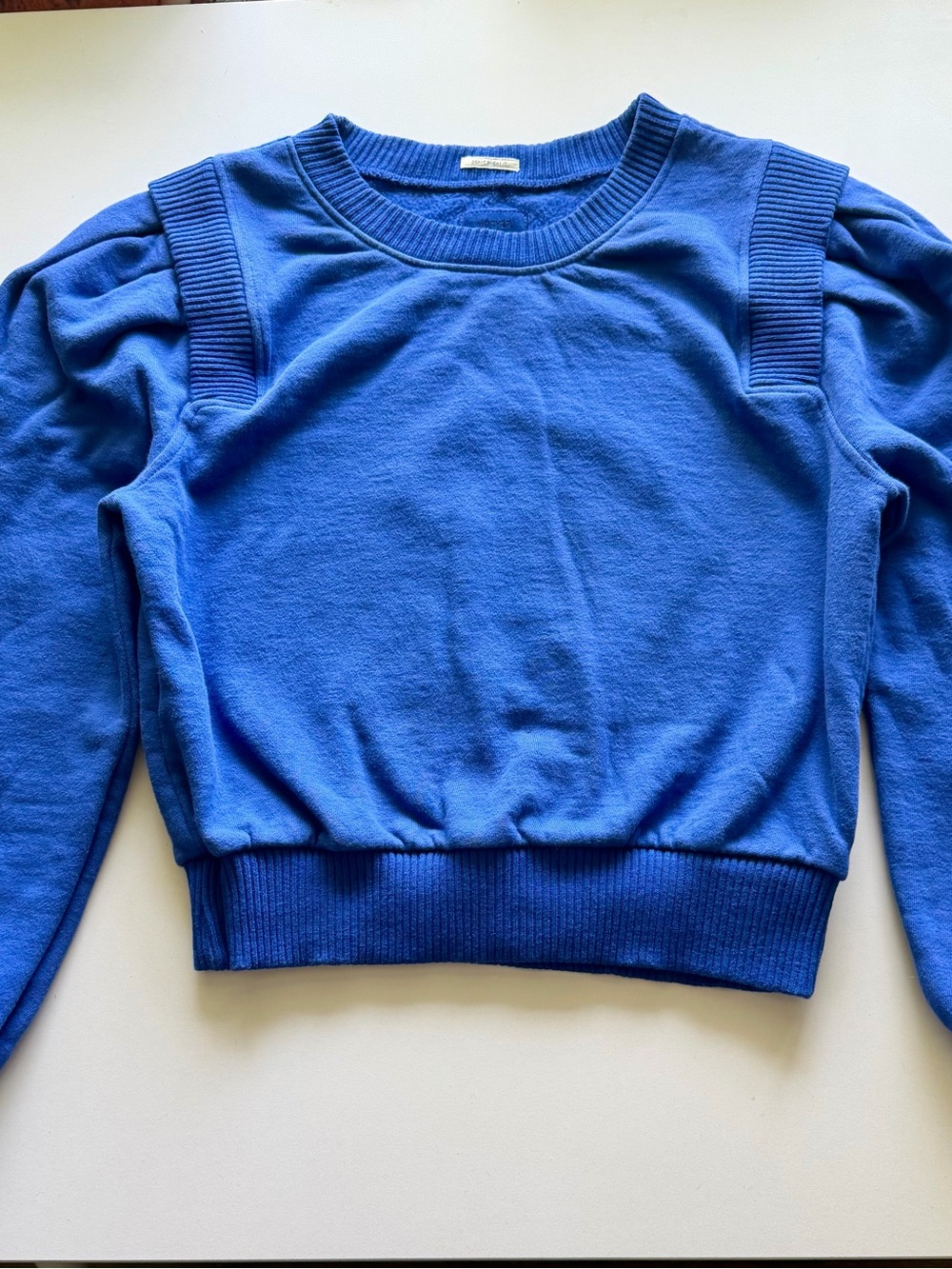 MOTHER Blue Cropped Crewneck Sweatshirt